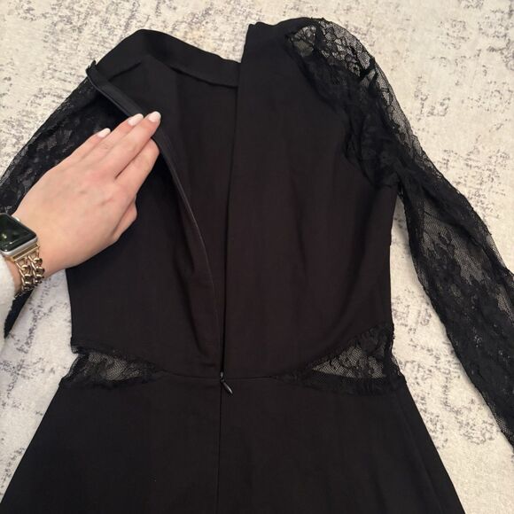 Lulus Bragging Rights Black Lace Long Sleeve Skater Dress Size Small NWT Goth - Picture 9 of 10